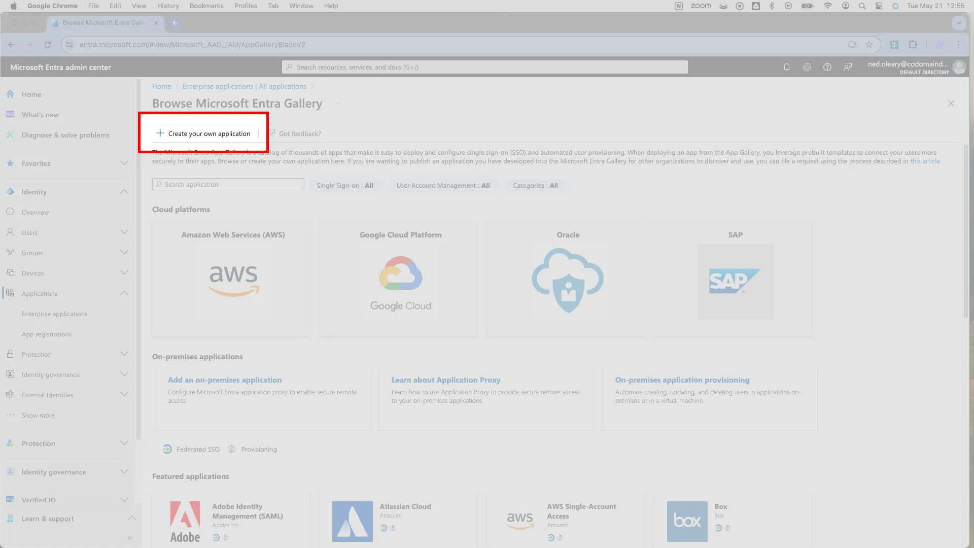 Browse Microsoft Entra Gallery page with Create your own application highlighted
