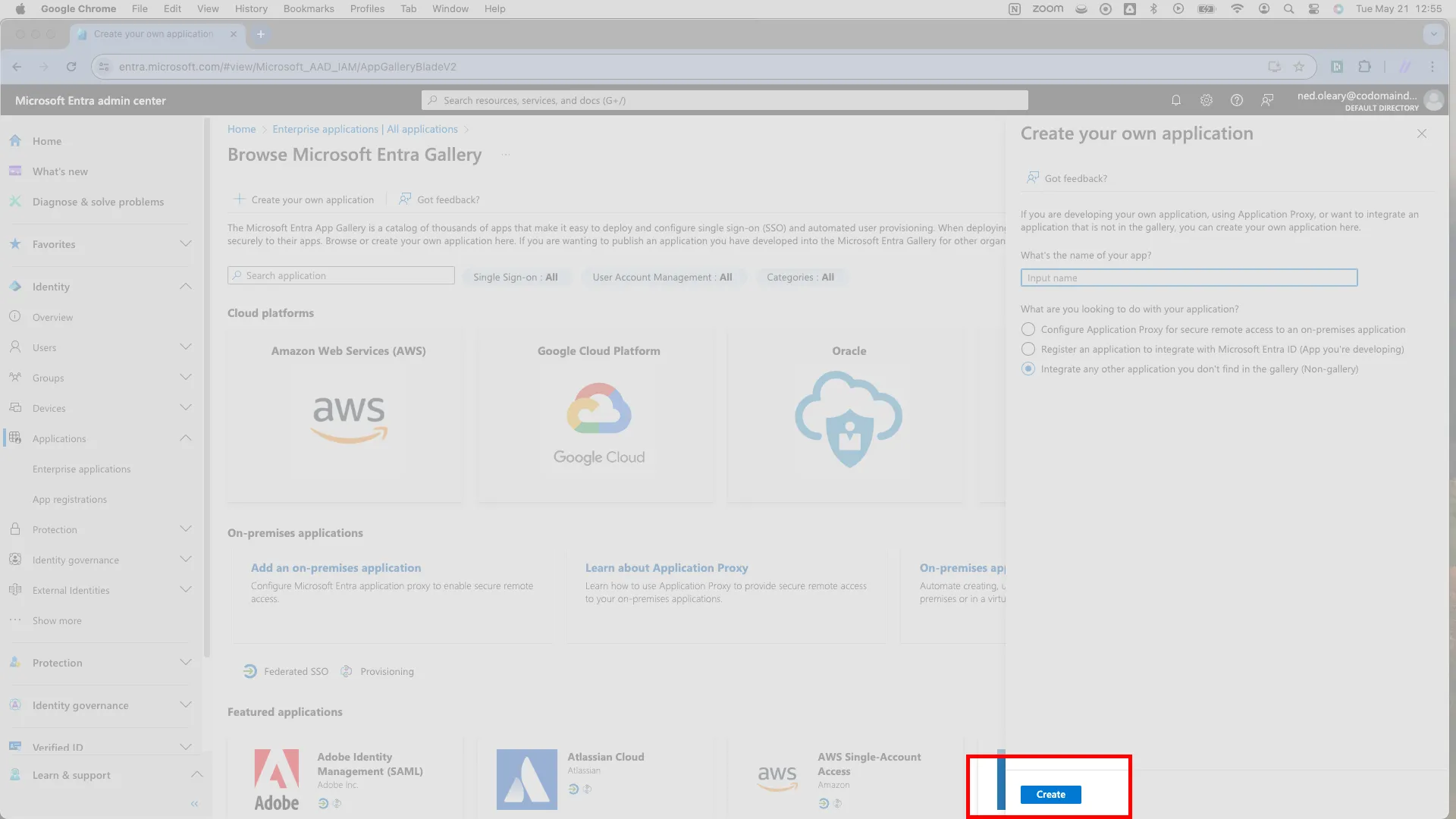 Create button at the lower left of the slideover