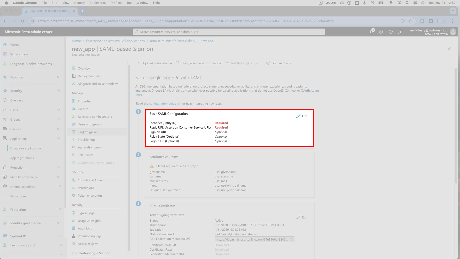 Basic SAML Configuration card with its Edit button