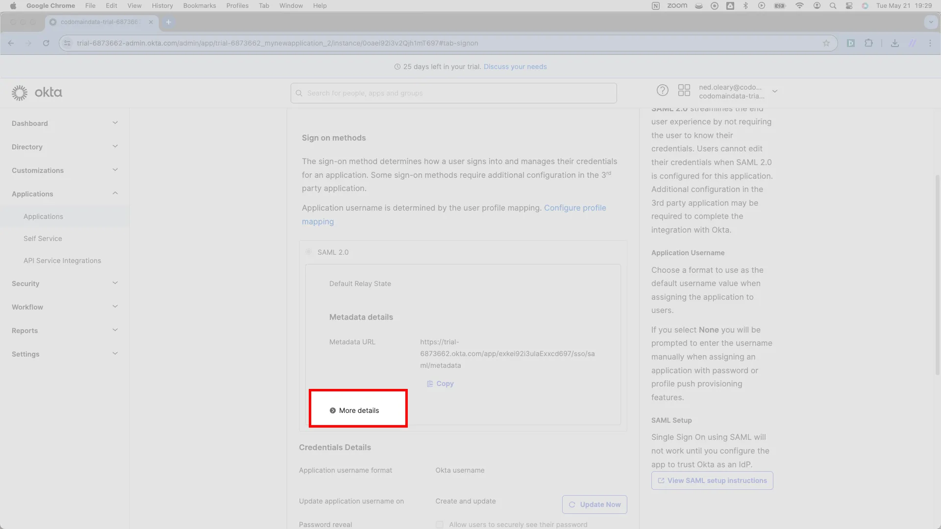 Sign On tab with the More details toggle