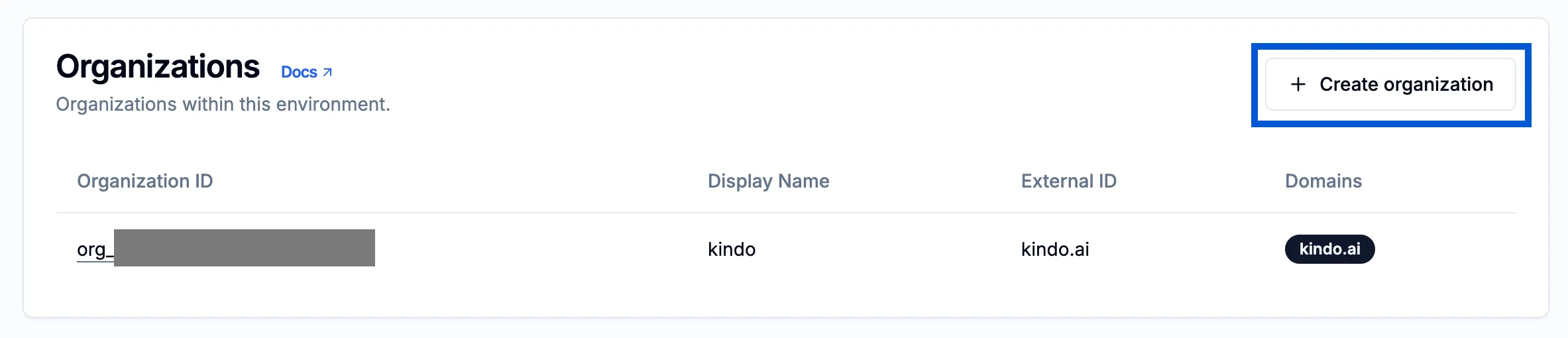 Creating an organization in SSOReady with External ID and Domains fields