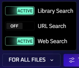 The Tools panel with Library Search, URL Search, and Web Search toggles