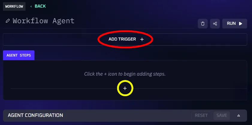 The Workflow Agent builder interface